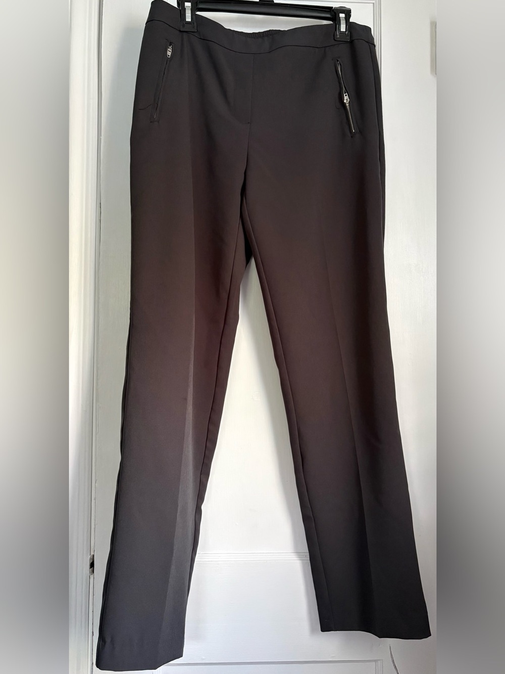 Zac & Rachel Black Straight-Leg Dress Zip Pocket Detail Pull On Trousers, Sz: 10